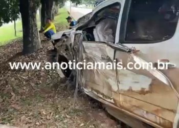 JARU – Caminhonete fica parcialmente destruída após colisão com carreta na BR-364; veja vídeos